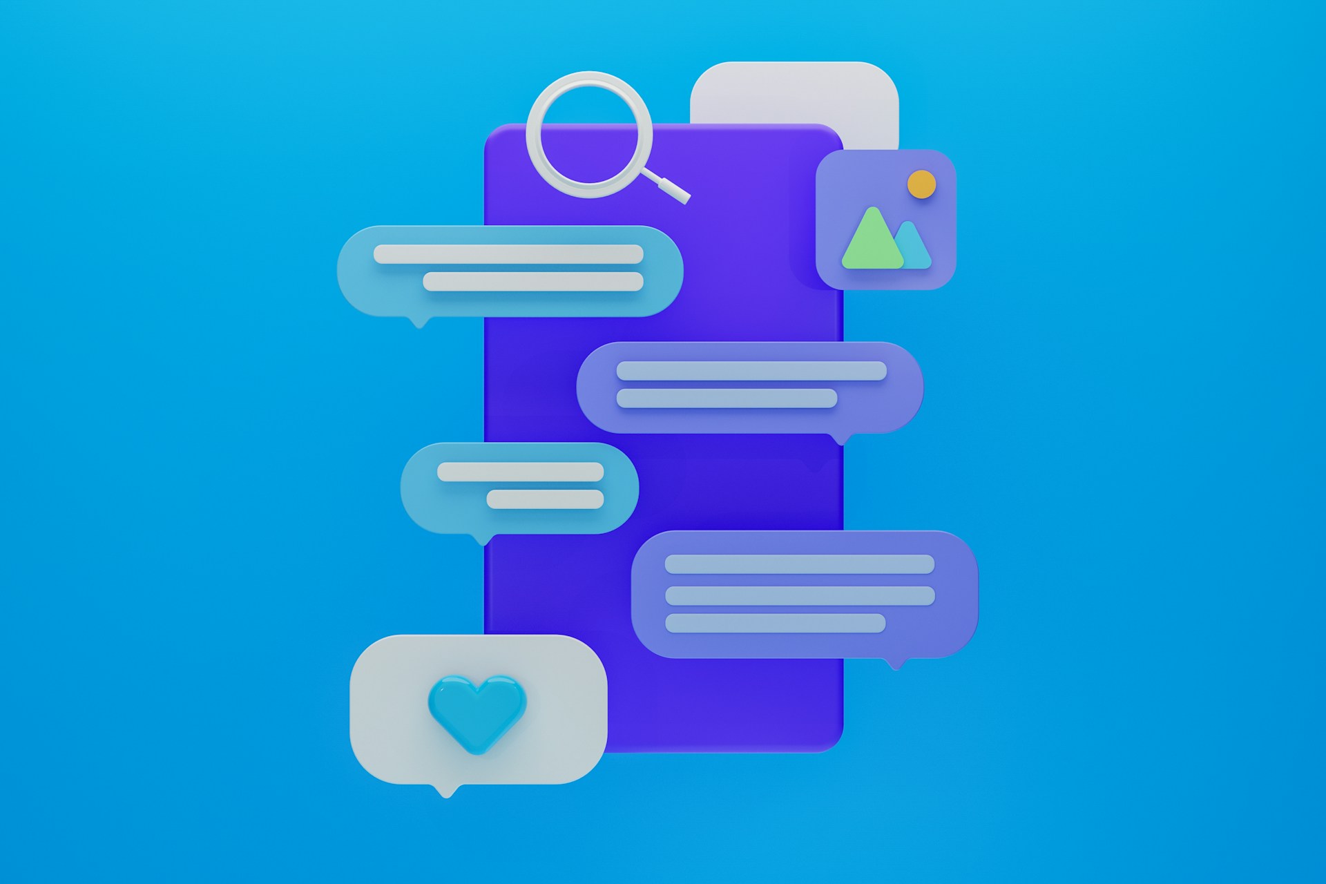 3D Rendering ein-blauer-hintergrund-mit-sprechblasen-und-einer-lupe-aJTNQz1oxHA von Philip Oroni bei Unsplash+