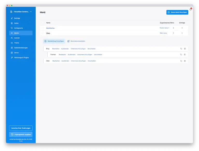 Publii Einfacher Menukonfigurator