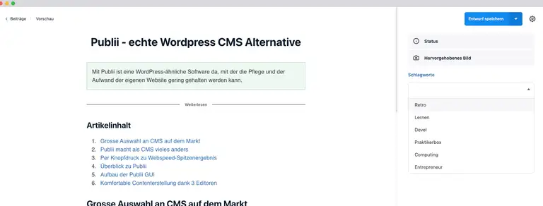 Publii Beitrag Schlagworte