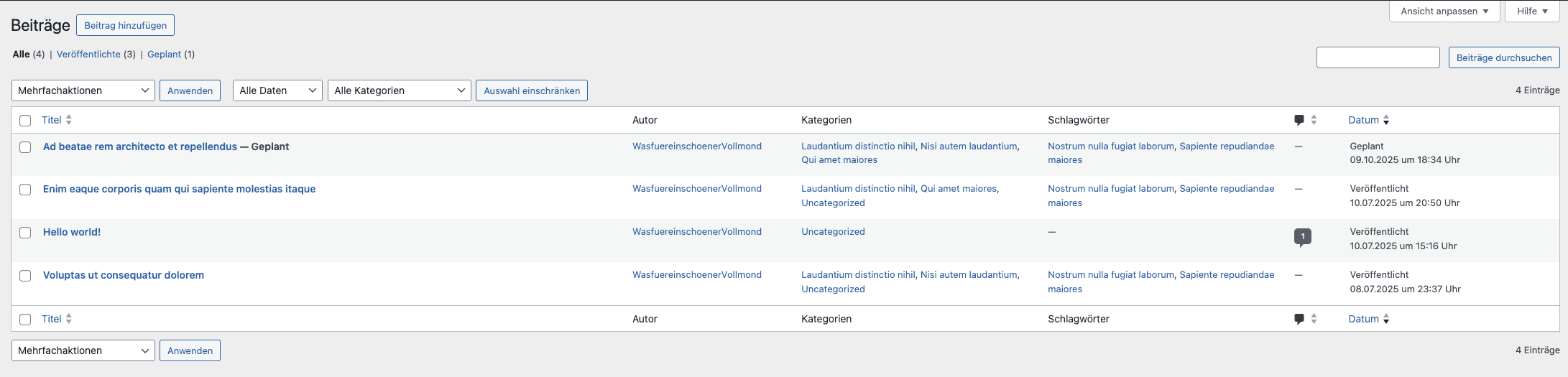 WordPress Beitragsansicht